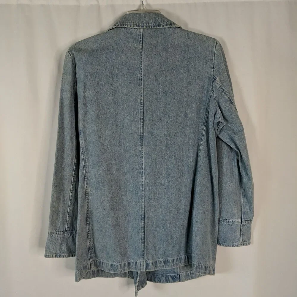 Bill Blass Light Denim Double Breasted Jacket Pea Coat Women Size Medium Vintage